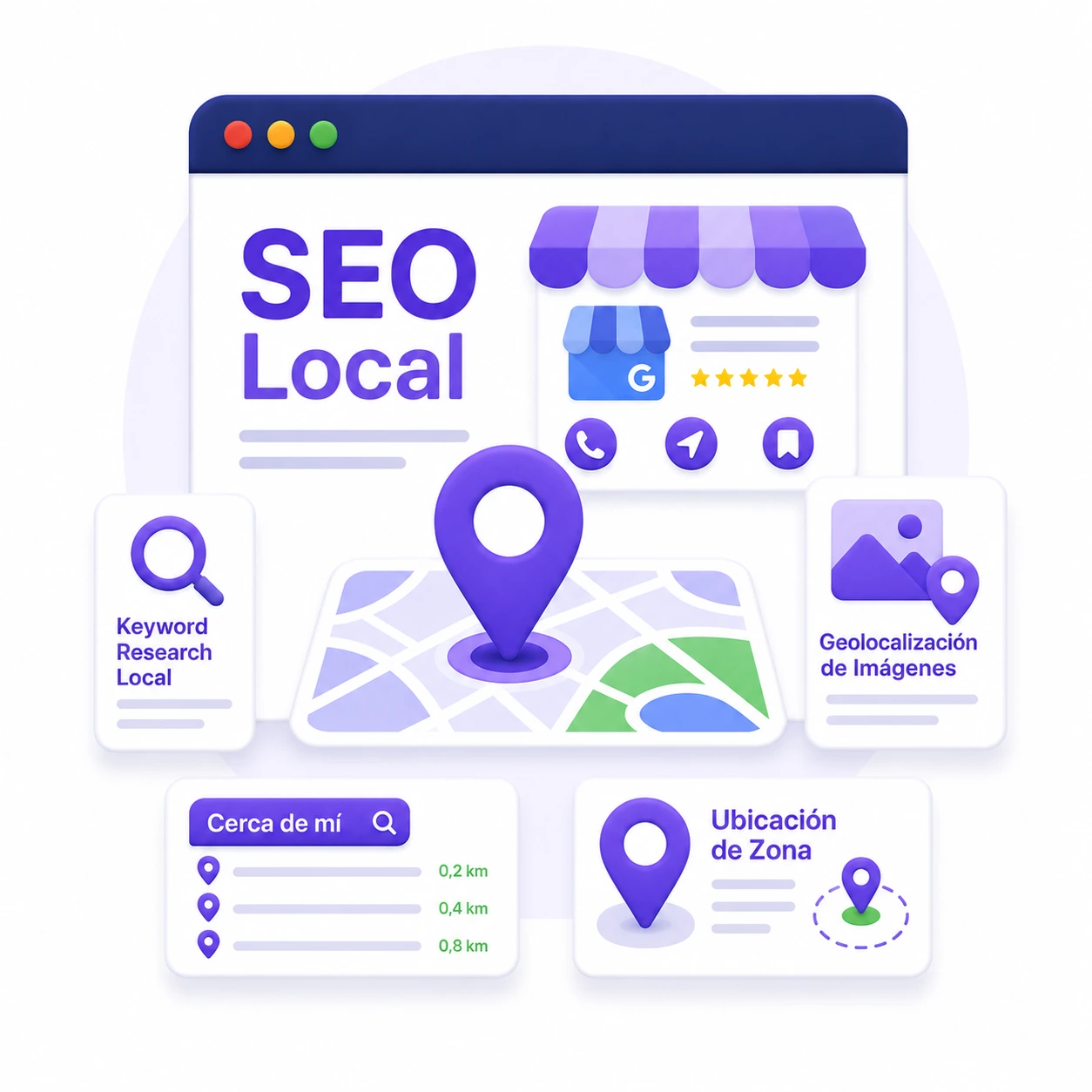 Posicionamiento SEO Local para negocios mediante Google Business Profile, geolocalización y optimización por ubicación.